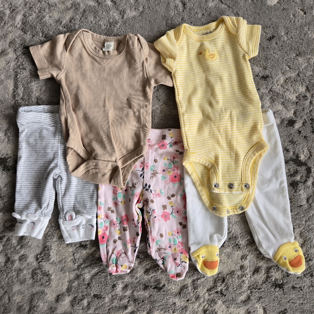 Newborn Clothes Set With Duck, Flowers, And Stripes